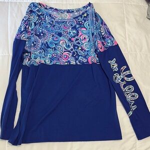 Lilly Pulitzer Blue Long Sleeve Graphic Blouse